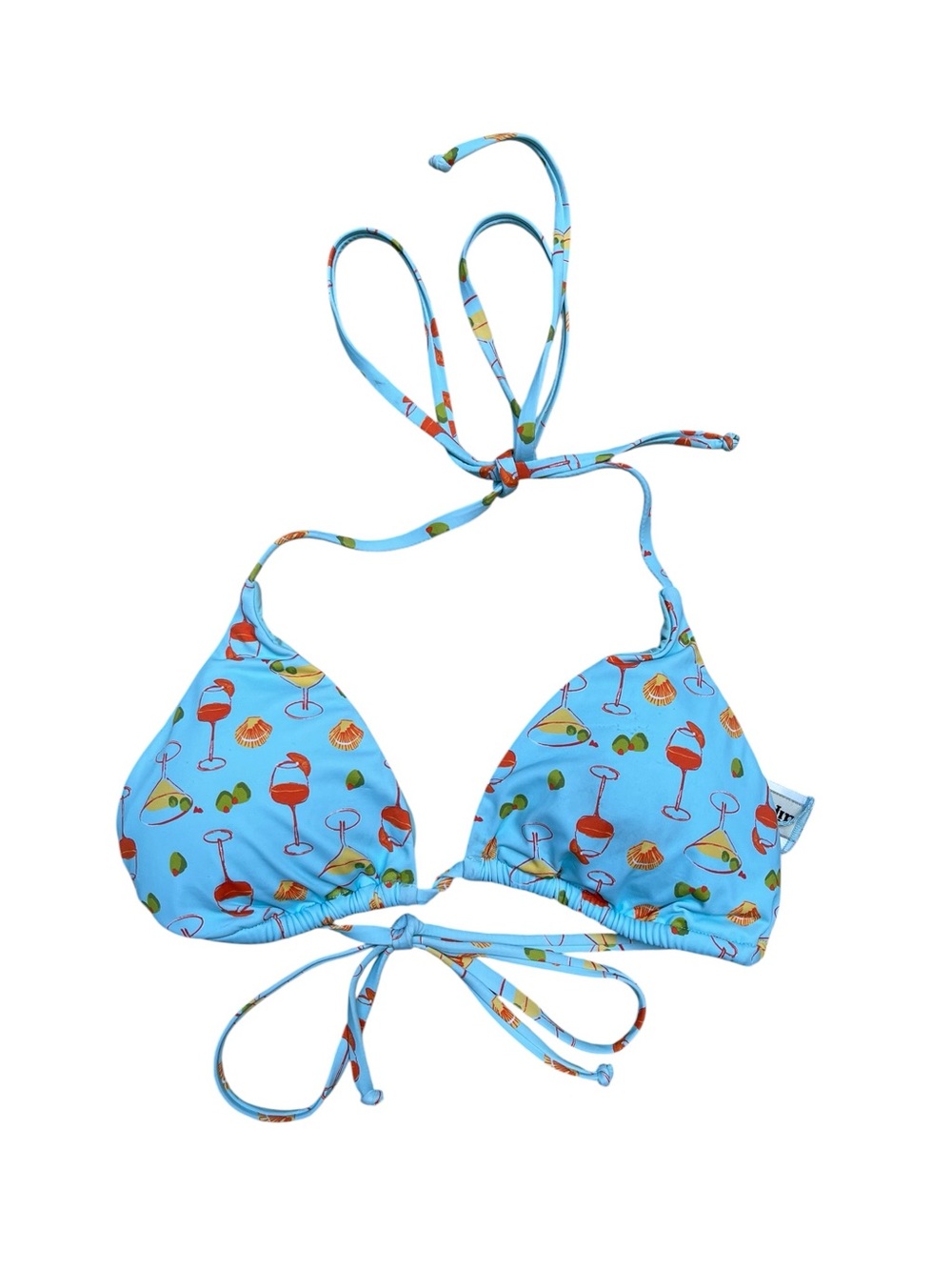 Dippin’ Daisy’s Light Blue Cocktail Print Triangle Bikini Top Medium Beach